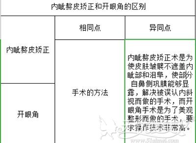 内眦赘皮矫正和开眼角的区别图