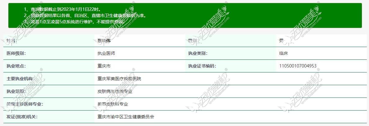 蔡晓伟重庆军美整形