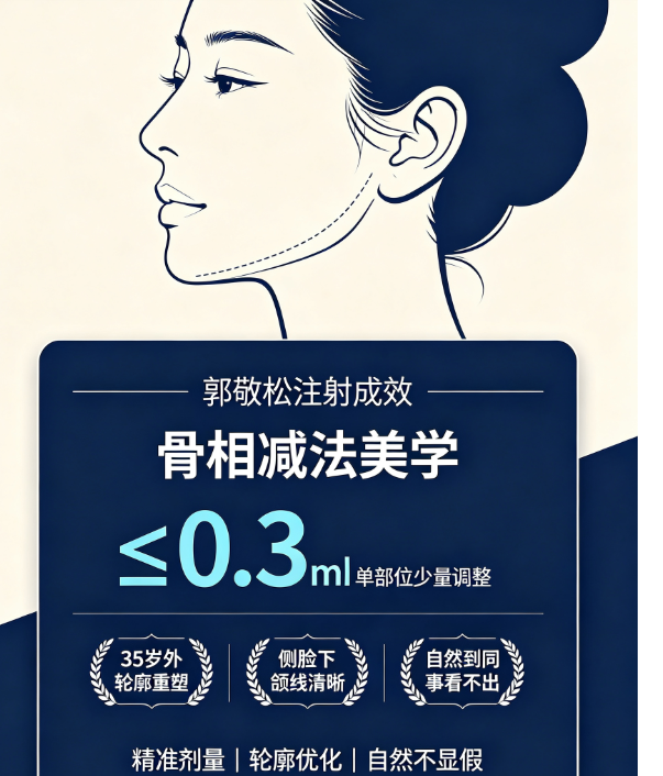 郭敬松注射成效!骨相减法美学单部位≤0.3ml,35岁外轮廓重塑侧脸下颌线清晰,自然到同事看不出
